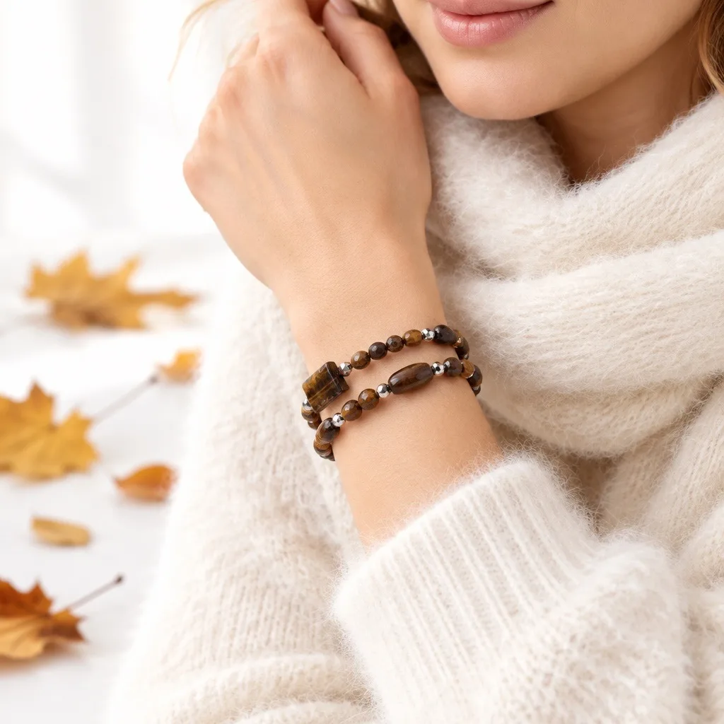 Thalia Tiger Eye Double Bracelet — handmade by Willow and Fox