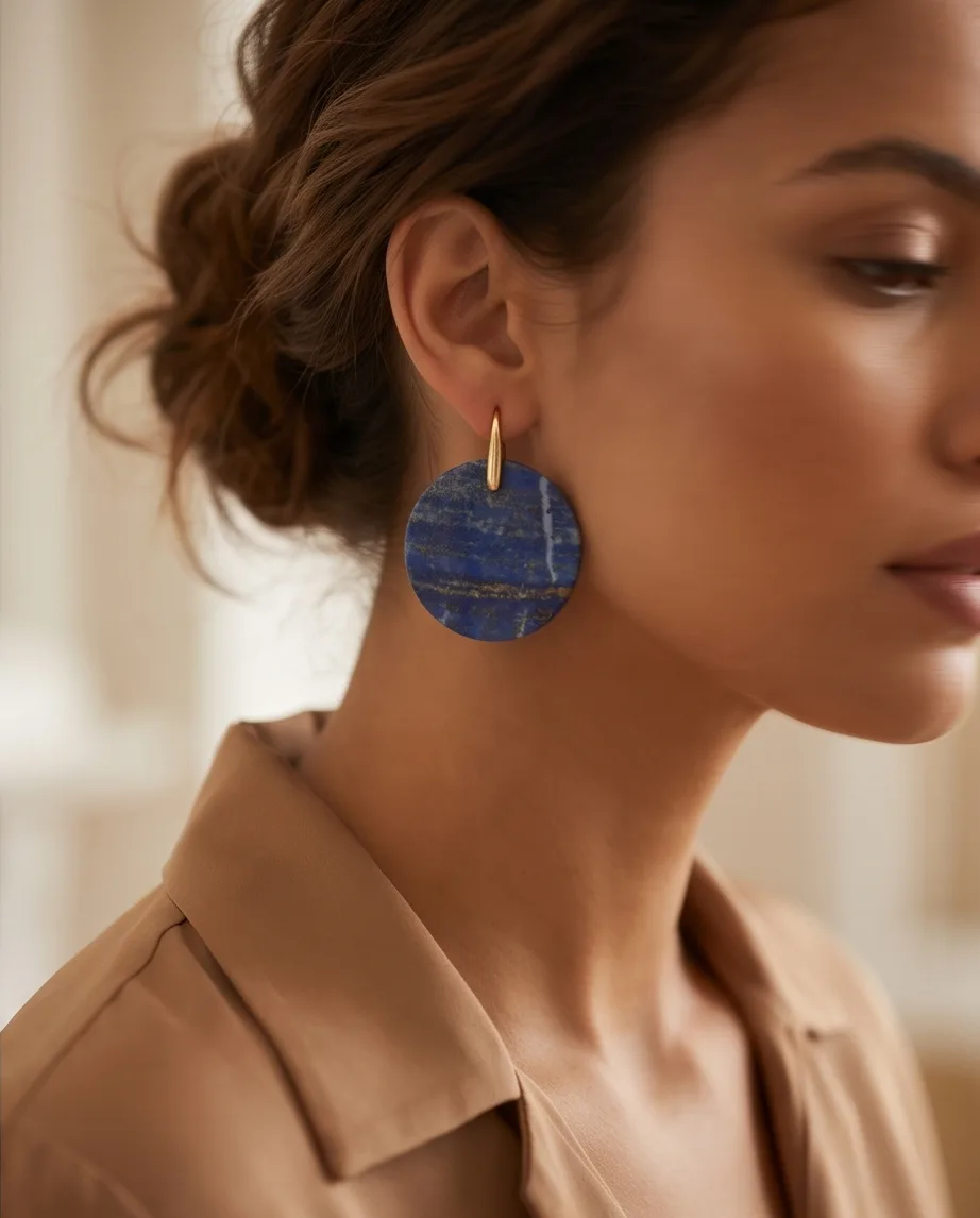 Indira Lapis Disc Earrings — handmade by Willow and Fox