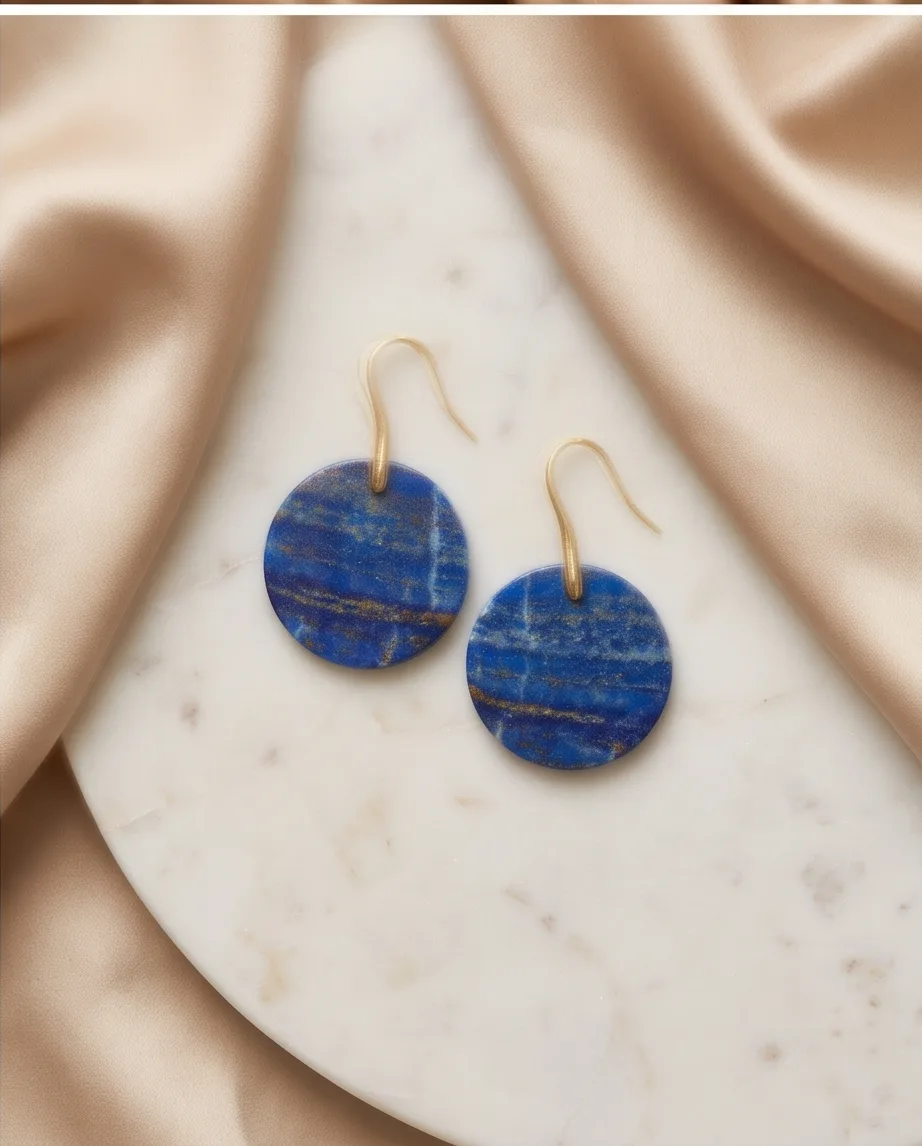 Indira Lapis Disc Earrings — handmade by Willow and Fox