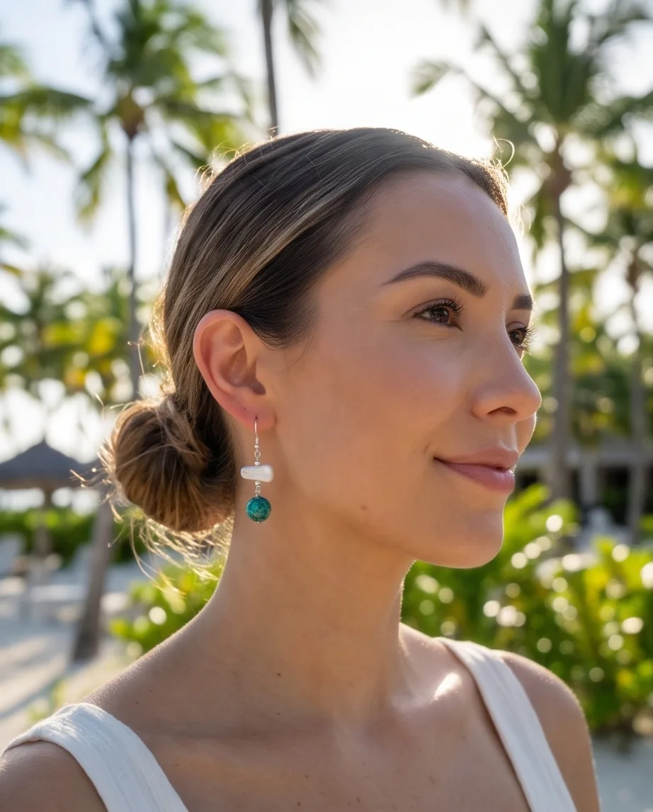 Marisol Pearl Chrysocolla Earrings — handmade by Willow and Fox