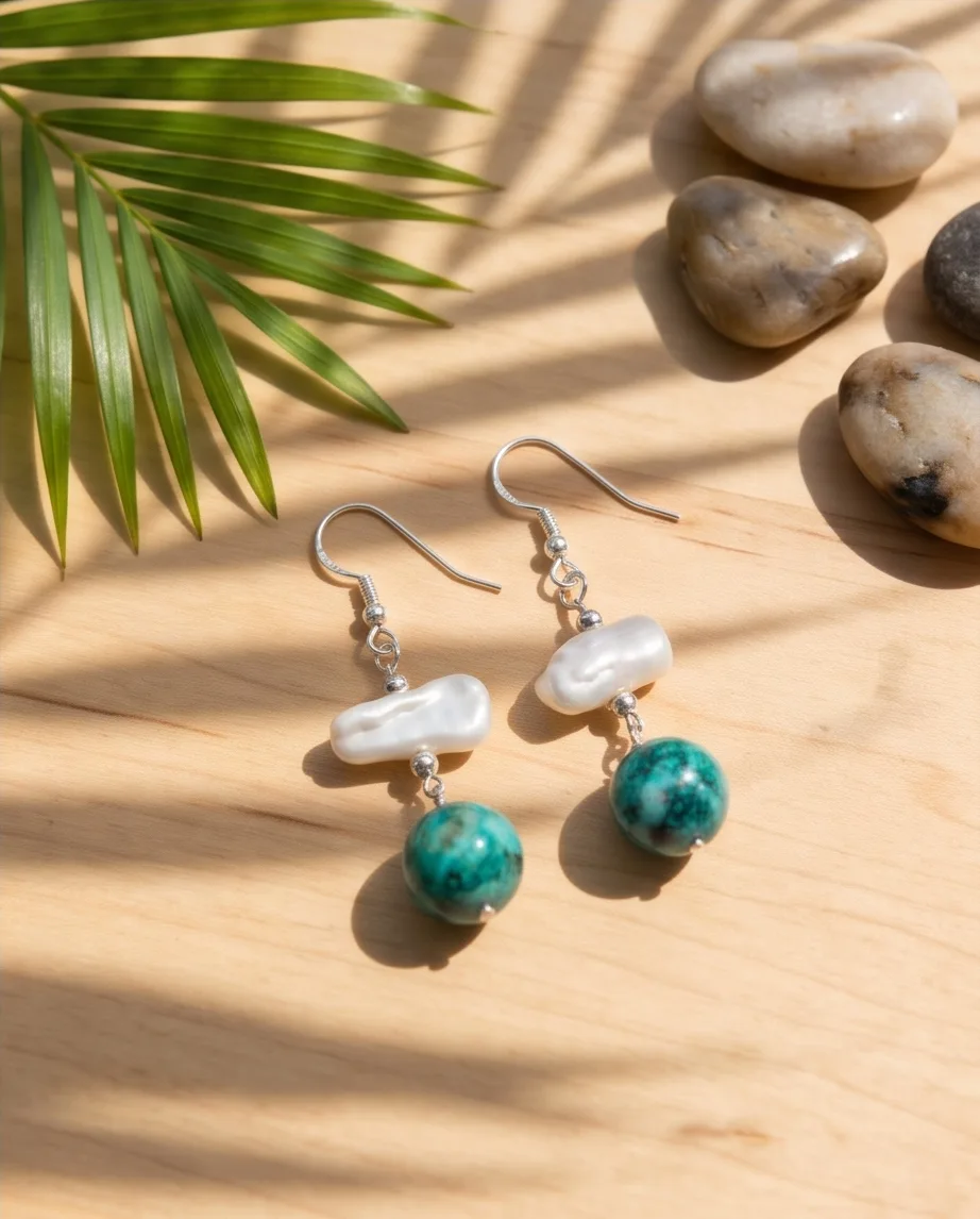 Marisol Pearl Chrysocolla Earrings — handmade by Willow and Fox